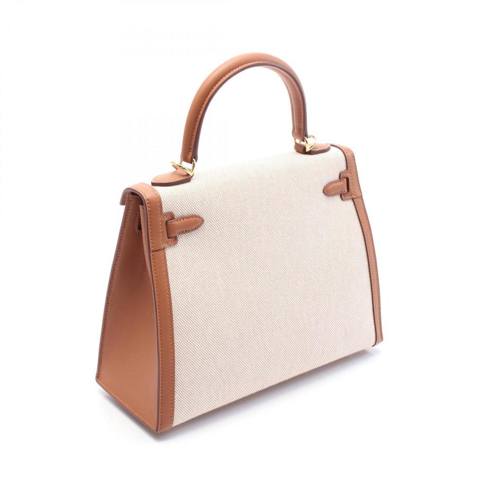 Hermes HERMES Kelly 25 Handbag Leather Canvas Toile H Swift Women's Beige Bro... - Picture 3 of 7